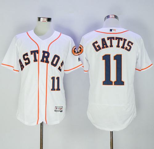 Astros #11 Evan Gattis White Flexbase Authentic Collection Stitched MLB Jersey - Click Image to Close